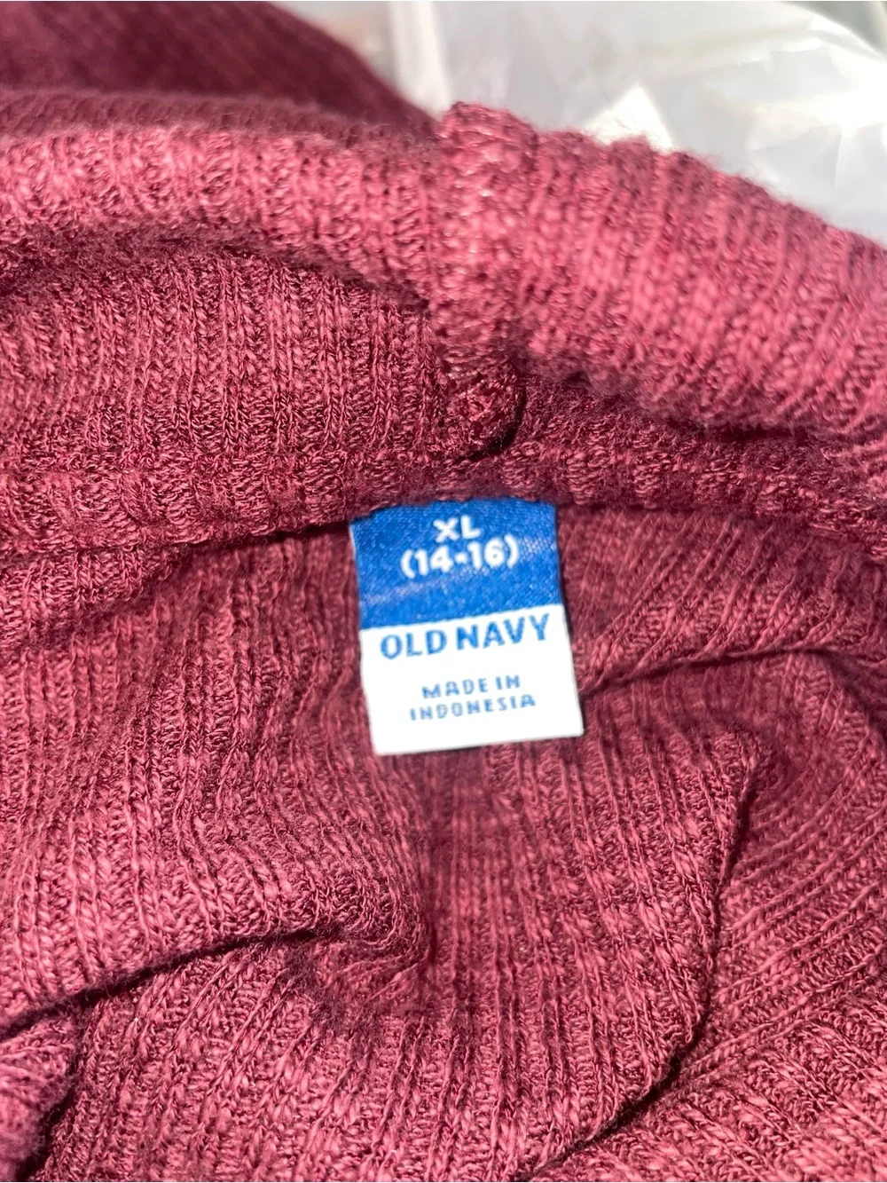 Old Navy Rose Wine Waffle-Knit Hooded Pullover sz 14-16 teen girls